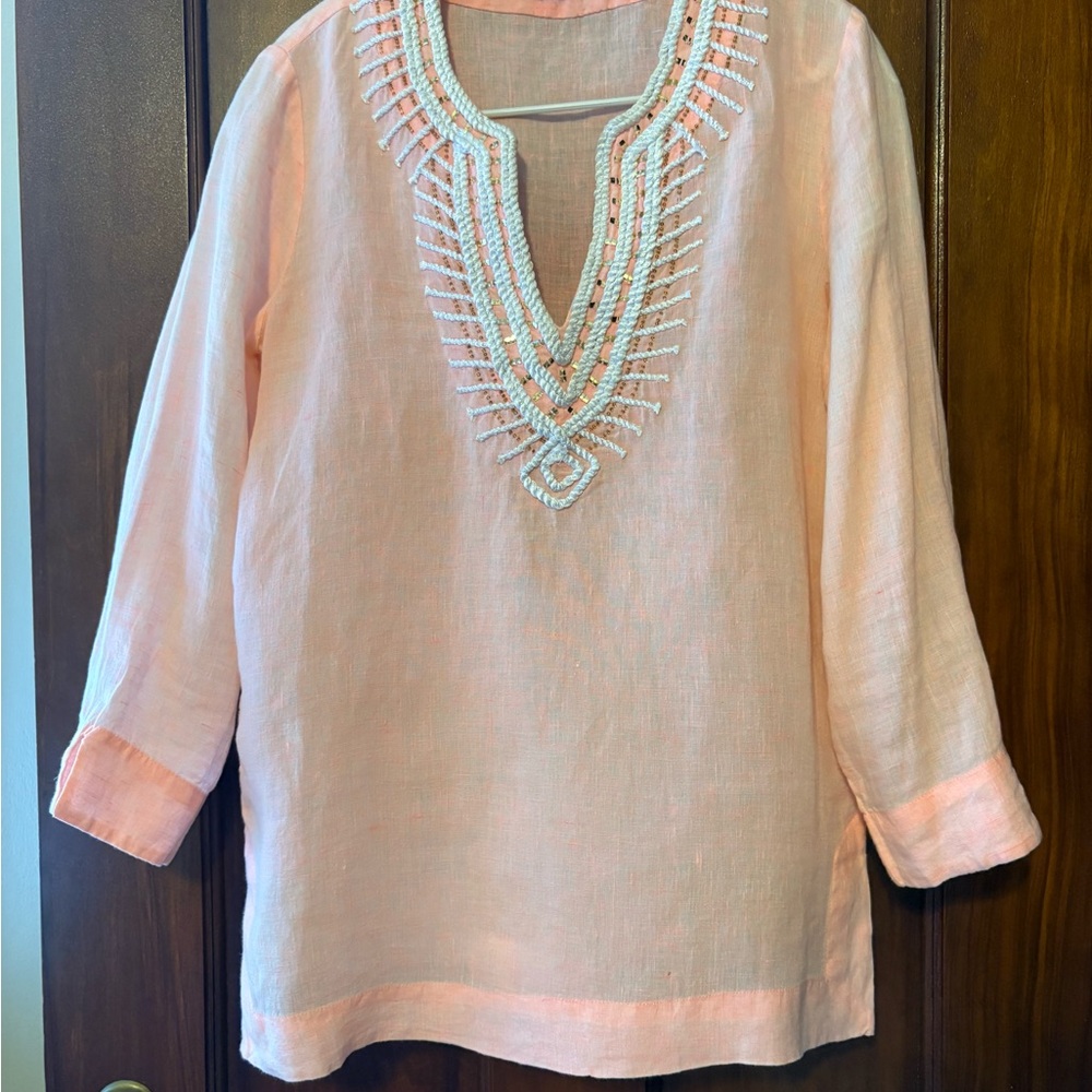 Lilly Pulitzer Peach Tunic with White Embroidery